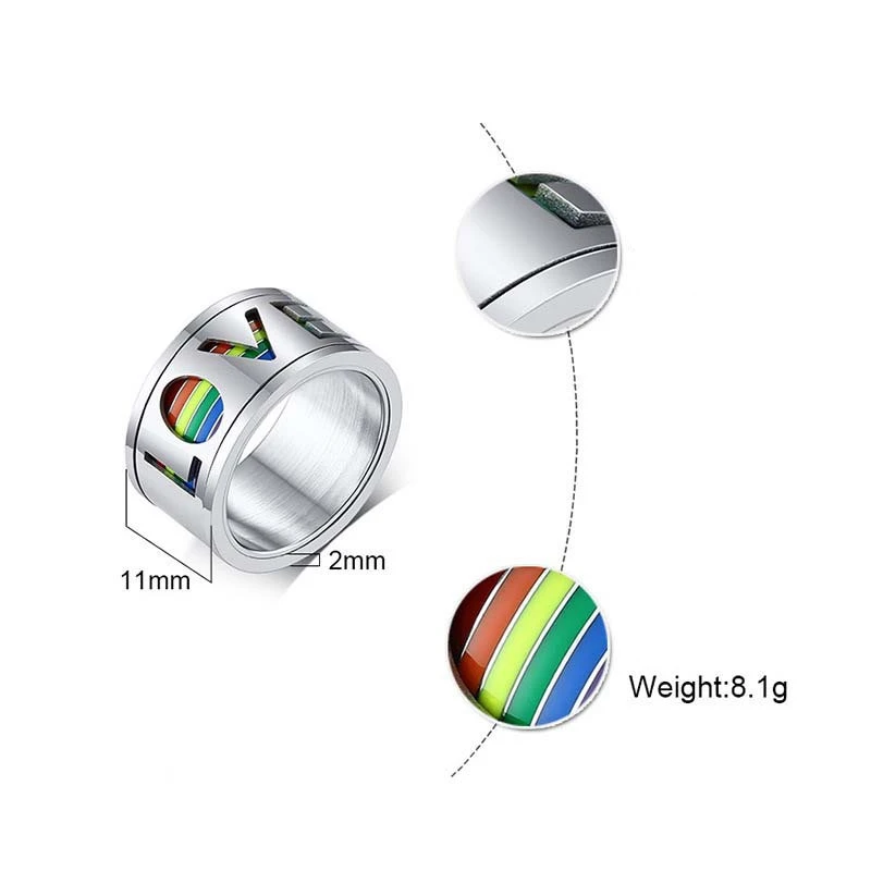 Stainless Steel Rainbow Ring Rotating Men's Ring