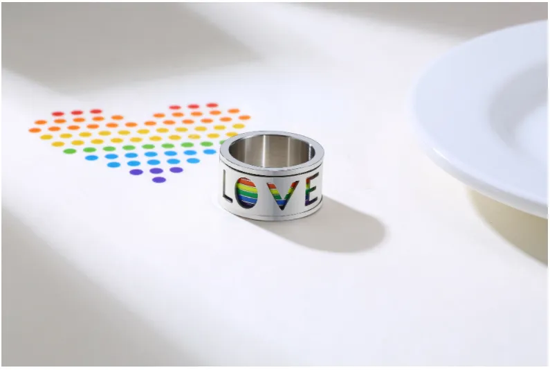 Stainless Steel Rainbow Ring Rotating Men's Ring