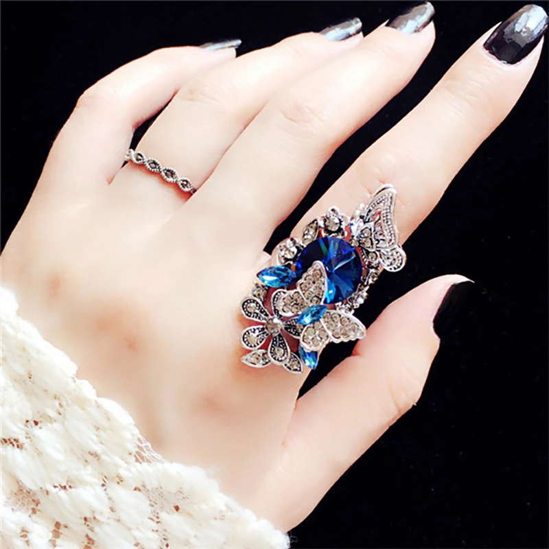 Creative Crystal Butterfly Ring 2-Piece Set