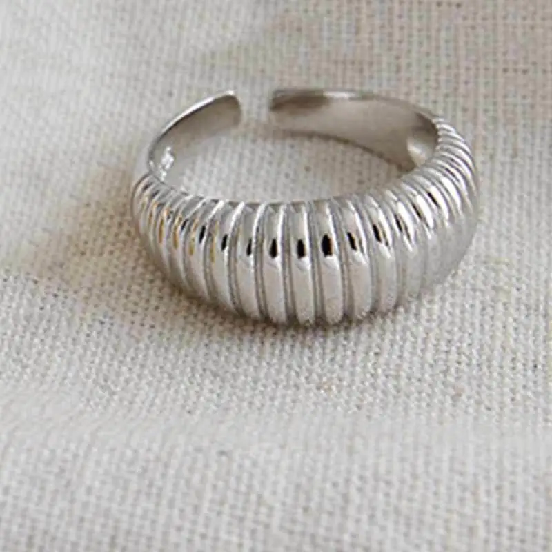 Simple Wave Pattern Open Korean Silver French Adjustable Ring