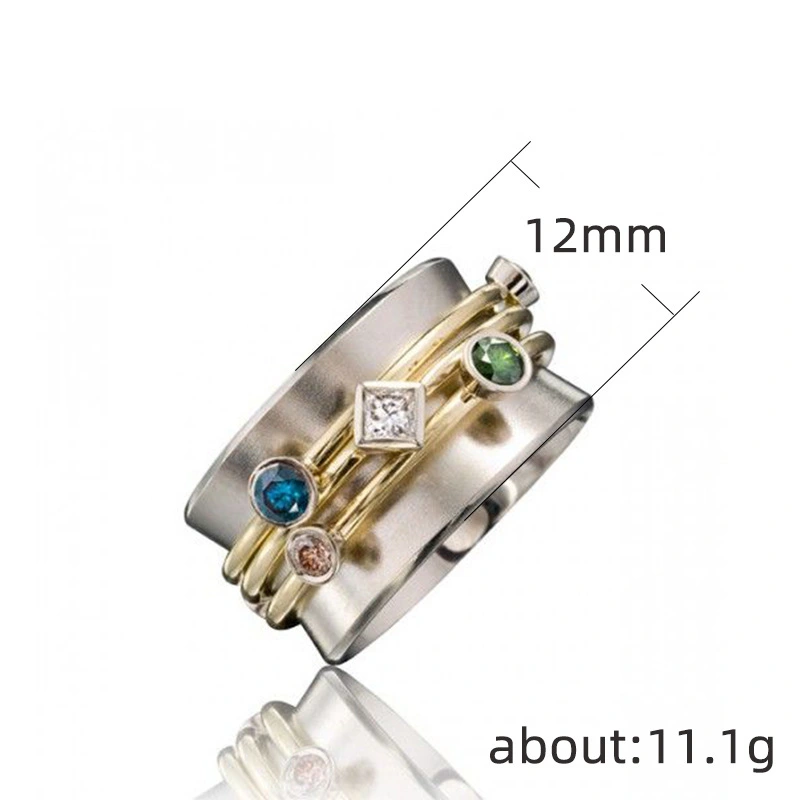 Simple Geometric Structure Multicolor Zircon Ladies Ring