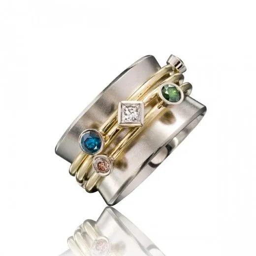 Simple Geometric Structure Multicolor Zircon Ladies Ring