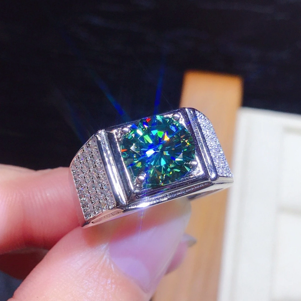 Artificial Blue And Green Moissan Diamond Open Ring