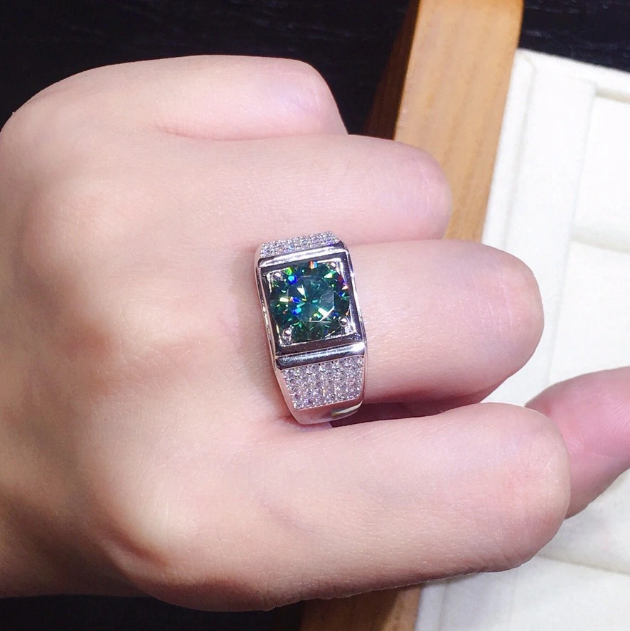 Artificial Blue And Green Moissan Diamond Open Ring