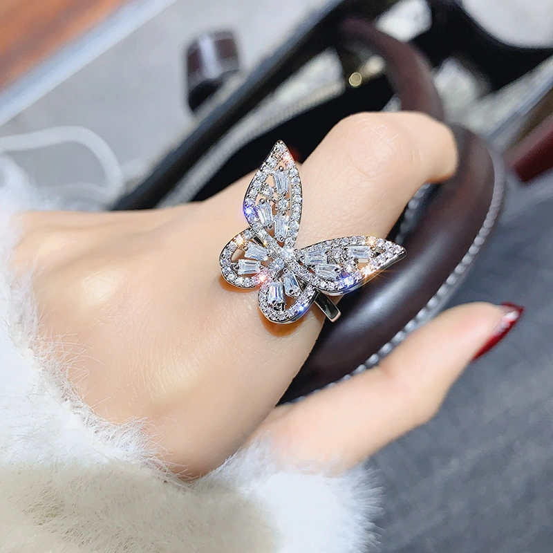 Fashion Temperament Diamond Butterfly Open Ring Trend