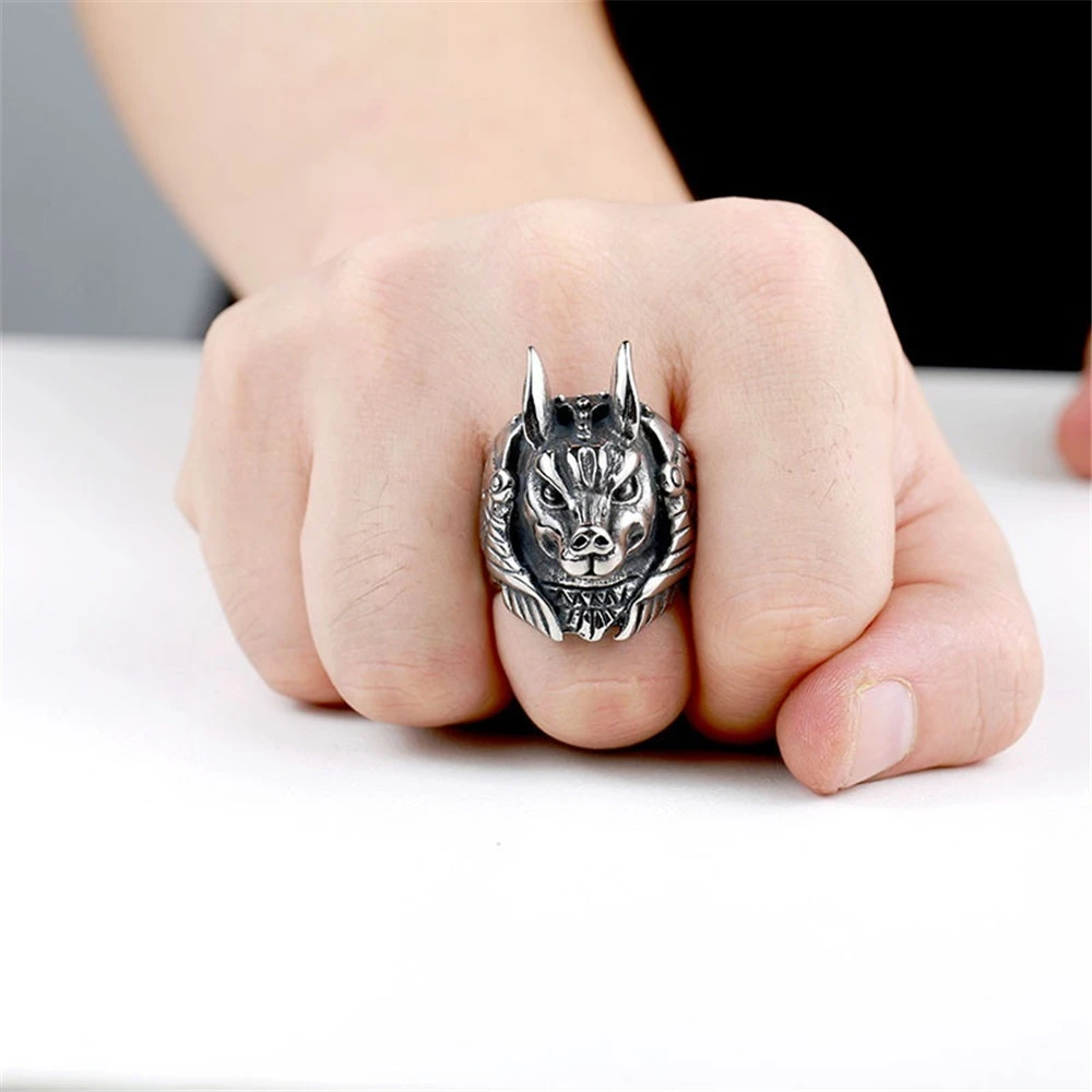 Domineering Men's Three-dimensional Carved Jackal Ring