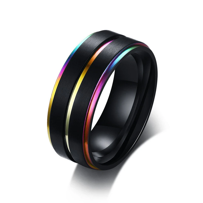 Rainbow Jewelry European And American Style Men's Stainless Steel Bare Body Ring Black Color