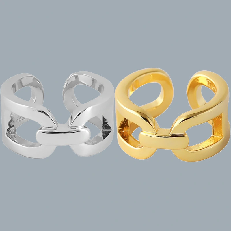 New Open Ring Female Ins Lock Chain Hollow Niche Design Golden Ring Ring Jewelry