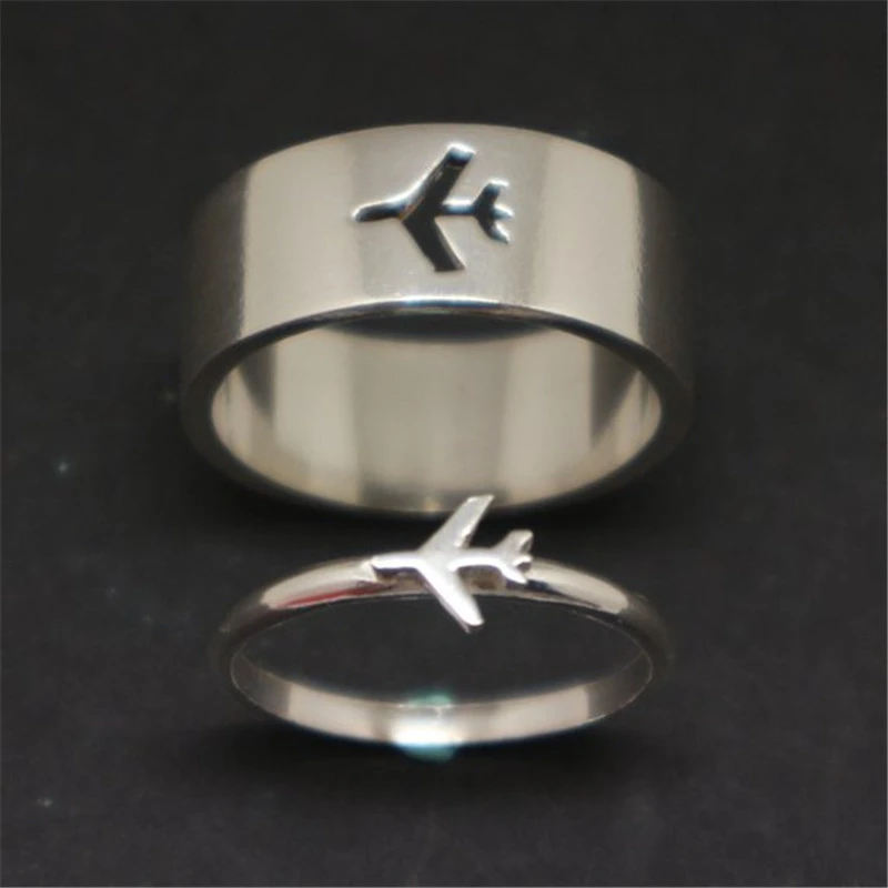 Stainless Steel Hollow Couple Airplane Ring