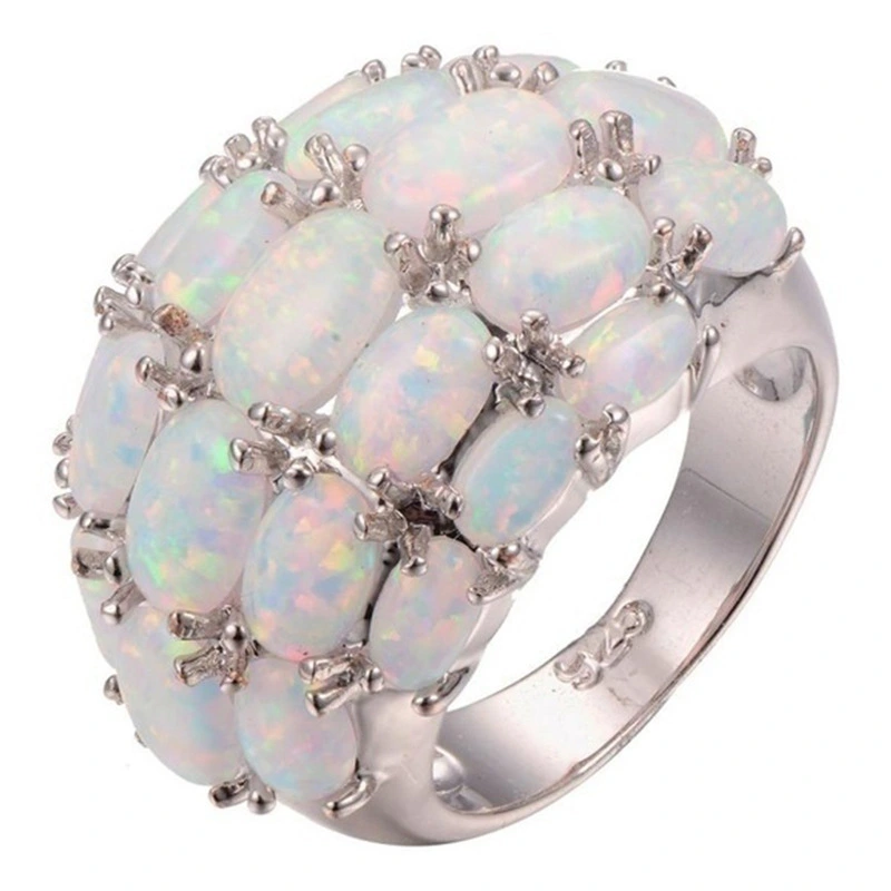 Explosion Style Inlaid Four Rows Oval Opal Ring