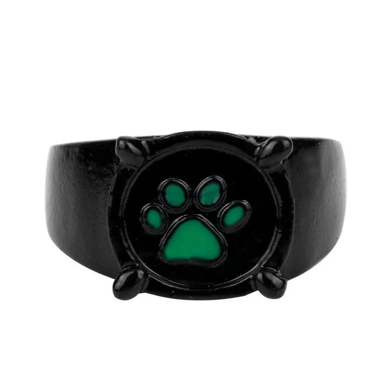 Lovely Ladybug Cat Cartoon Noir Green Pawprint Ring Fashion
