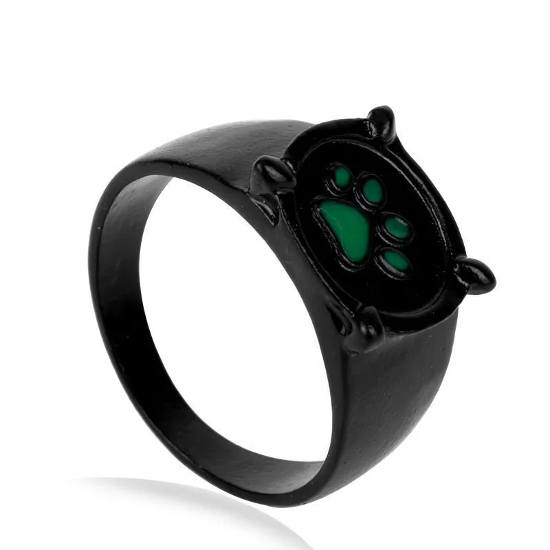 Lovely Ladybug Cat Cartoon Noir Green Pawprint Ring Fashion