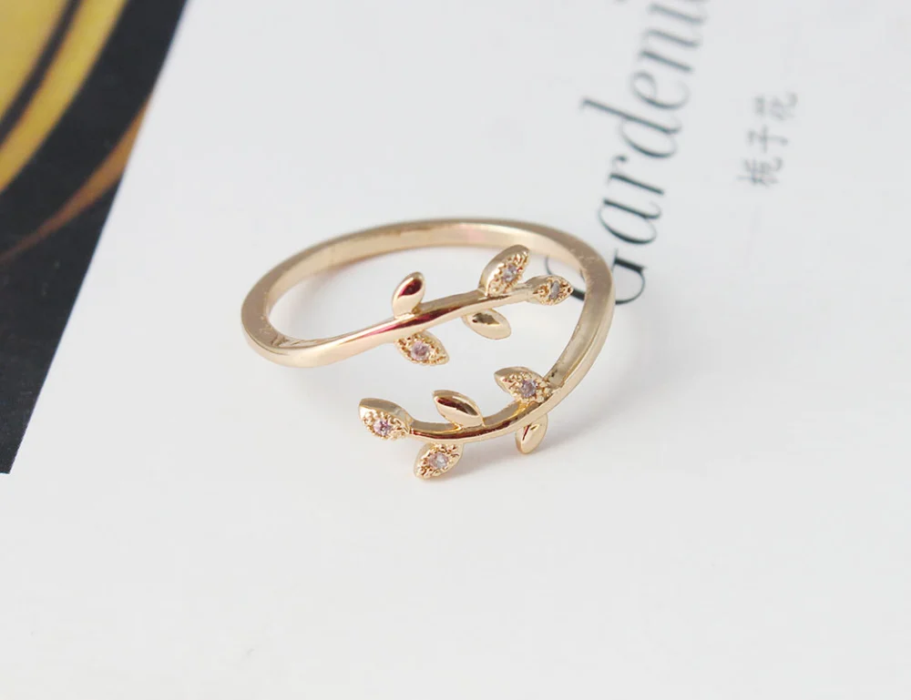 R016 European And American Simple Hollow Carved Rose Gold And Silver Small Leaf Open Ring