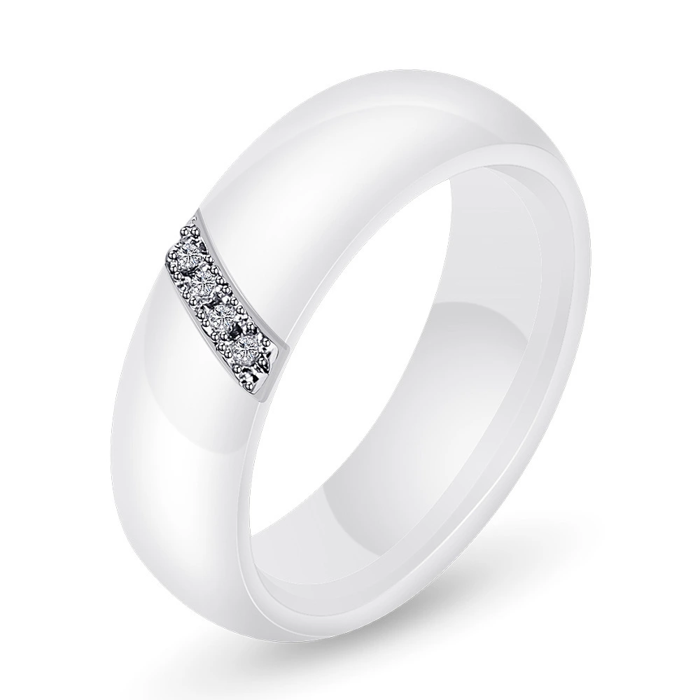 Simple Titanium Steel Inlaid Zircon Nano Ceramic Ring