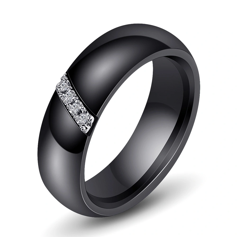 Simple Titanium Steel Inlaid Zircon Nano Ceramic Ring