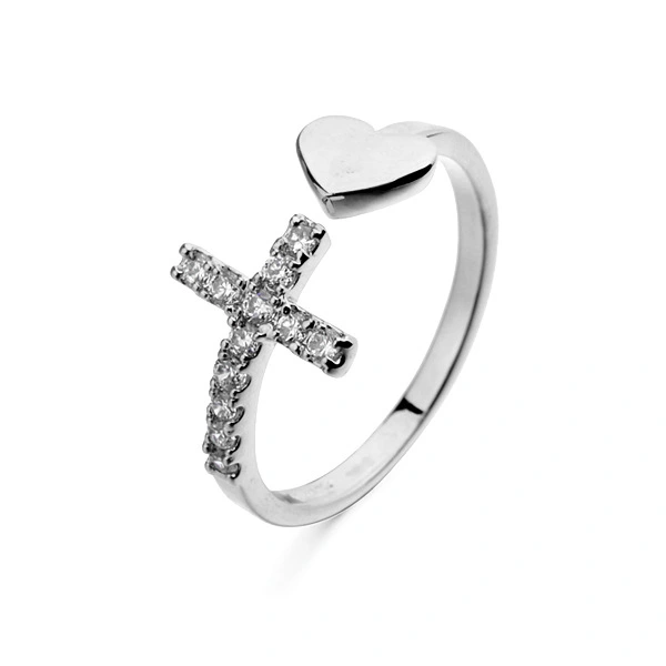 Korean Version Of The Popular New Jewelry Happiness Micro-Inlaid Cross Love Ring Women Foreign Trade Jewelry Wholesale 96734