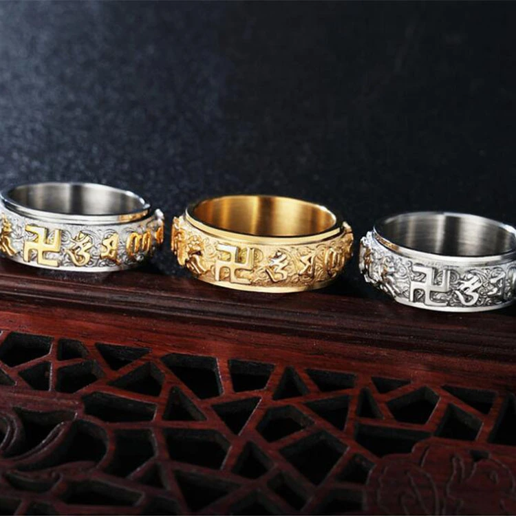 Stainless steel six-character mantra transfer ring