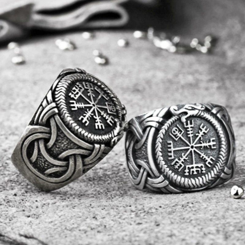 Vintage Viking Men's Nordic Compass Compass Ring Nordic Men's Symbol Factory Direct Sales