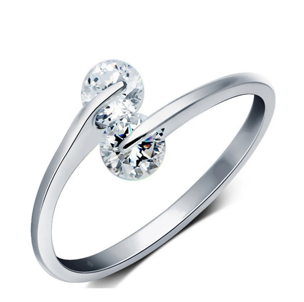 Temperament Double Diamond Silver Ring