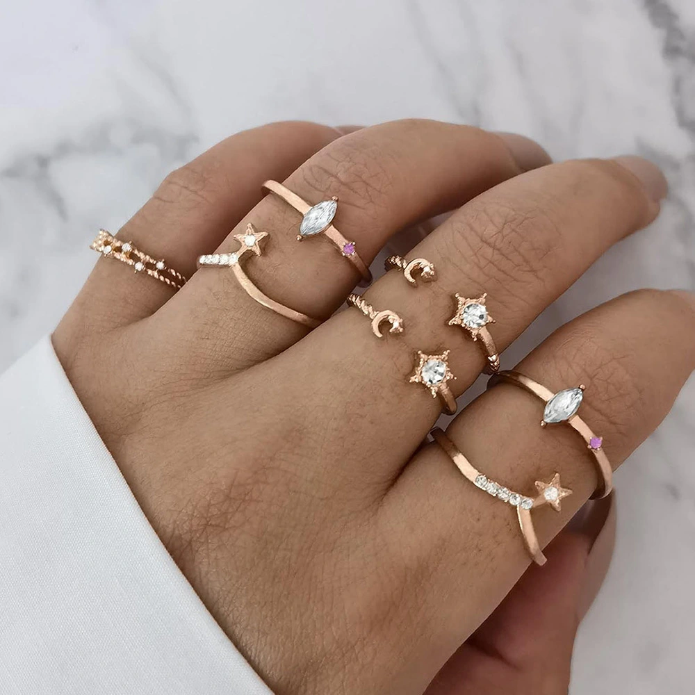 Knuckle Ring Purple Diamond Bohemian Geometric Ring Set of 7