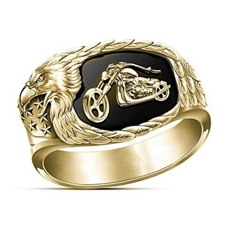 Hip-Hop Motorcycle Black Engraved Eagle Beak Ring