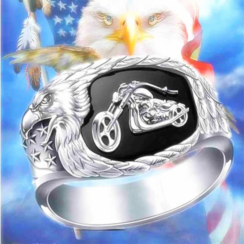 Hip-Hop Motorcycle Black Engraved Eagle Beak Ring