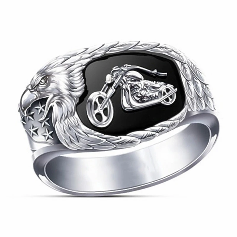 Hip-Hop Motorcycle Black Engraved Eagle Beak Ring
