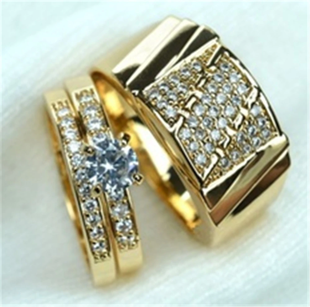 18k Gold-Plated Couple Simulation Diamond Engagement Ring For Men And Women In Europe And America