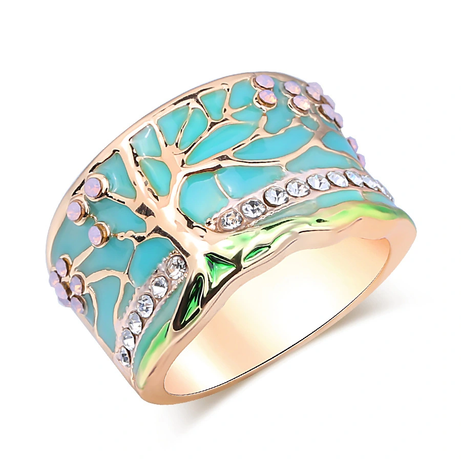 Lucky Tree Ring Fashion Golden Enamel