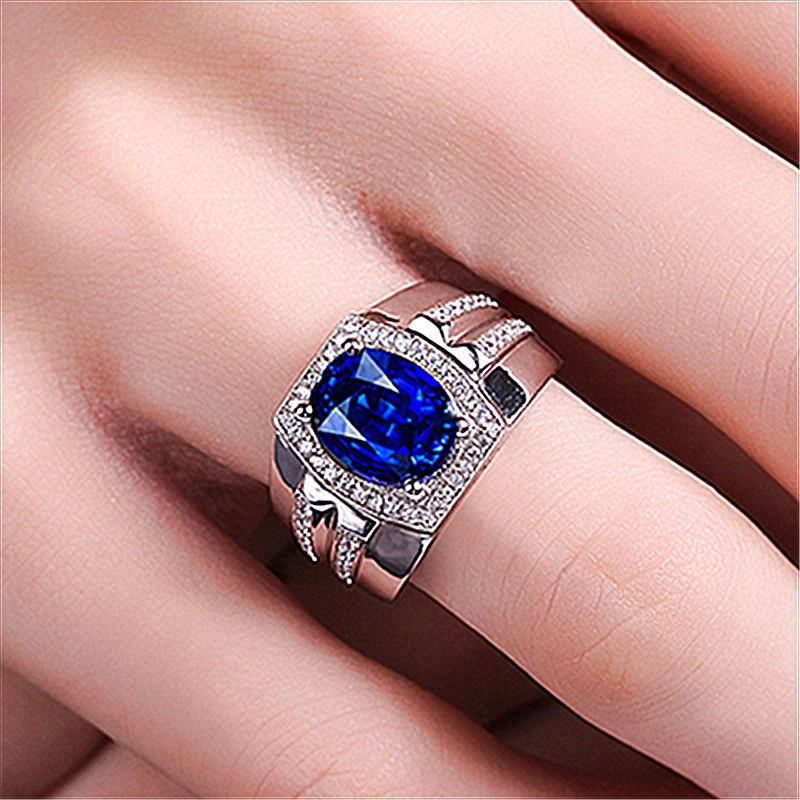 18K Gold Inlaid Blue Crystal Engagement Ring