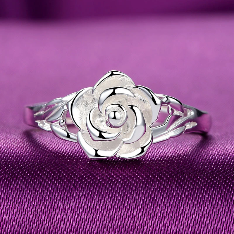 Pure Silver Rose Flower Ring Ladies Silver Jewelry Jewelry Flower Ring