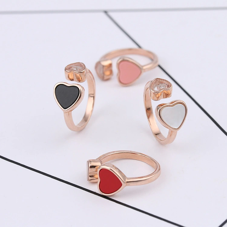 Chopin's Ode To Joy 18K Gold Plated Double Peach Heart Love Ring For Women  