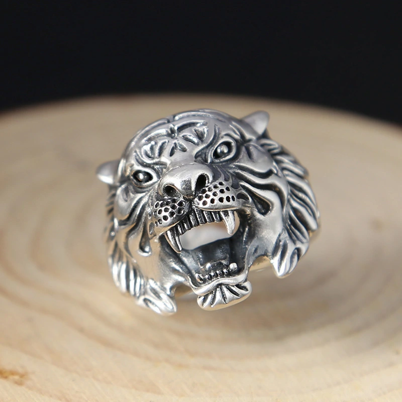 Thai Silver Index Finger Ring Exaggerated White Tiger Ring