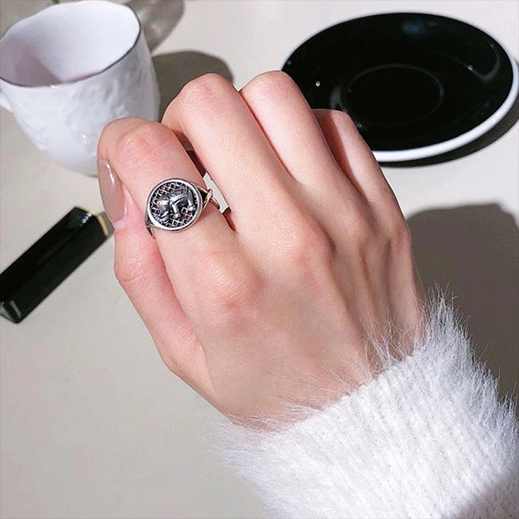 Round Brand Elephant Smiley Face Goodluck Open Ring Female Fashion Personality Letter Index Finger Ring