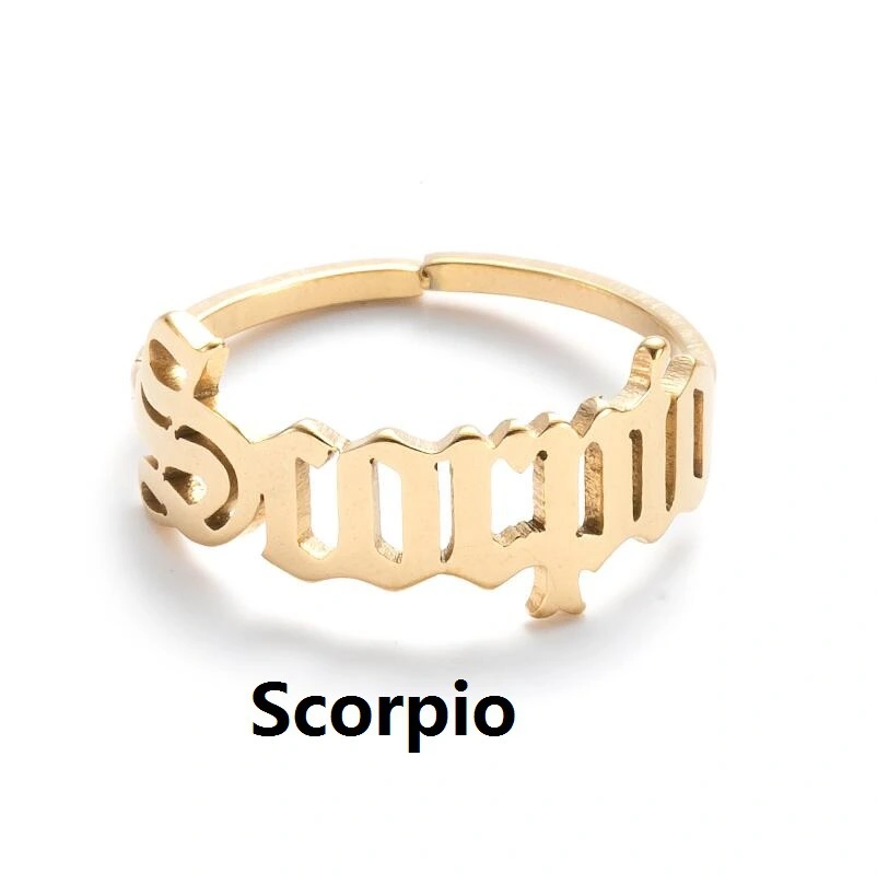 European And American Fashion Open Retro Twelve Constellation English Letter Ring