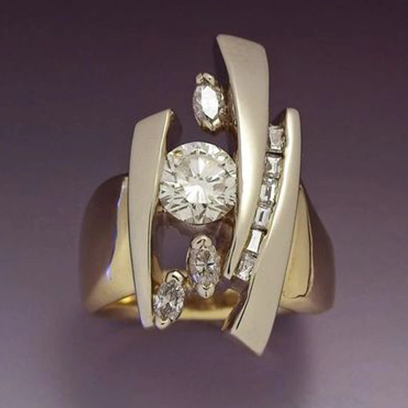 Vini Wish Cross-Border Supply New Electroplating Zircon Diamond Geometric Ladies Ring European And American Popular Engagement Hand Jewelry