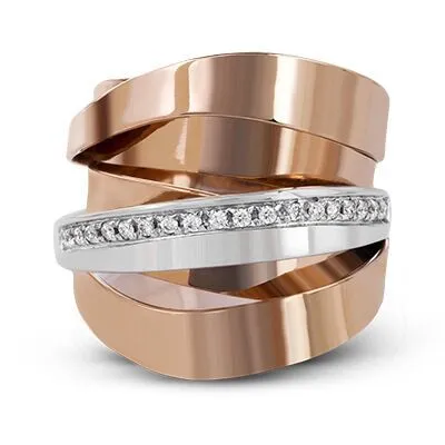 Creative Multi-Layer Winding Diamond-Plated Rose Gold Two-Tone Ring