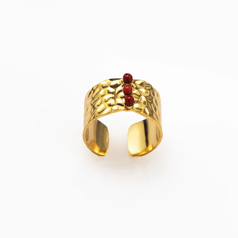 European And American Retro Open Gold Women's Stainless Steel Ring Geometric 18K Gold Plating Inlaid Gemstone Titanium Steel Ring