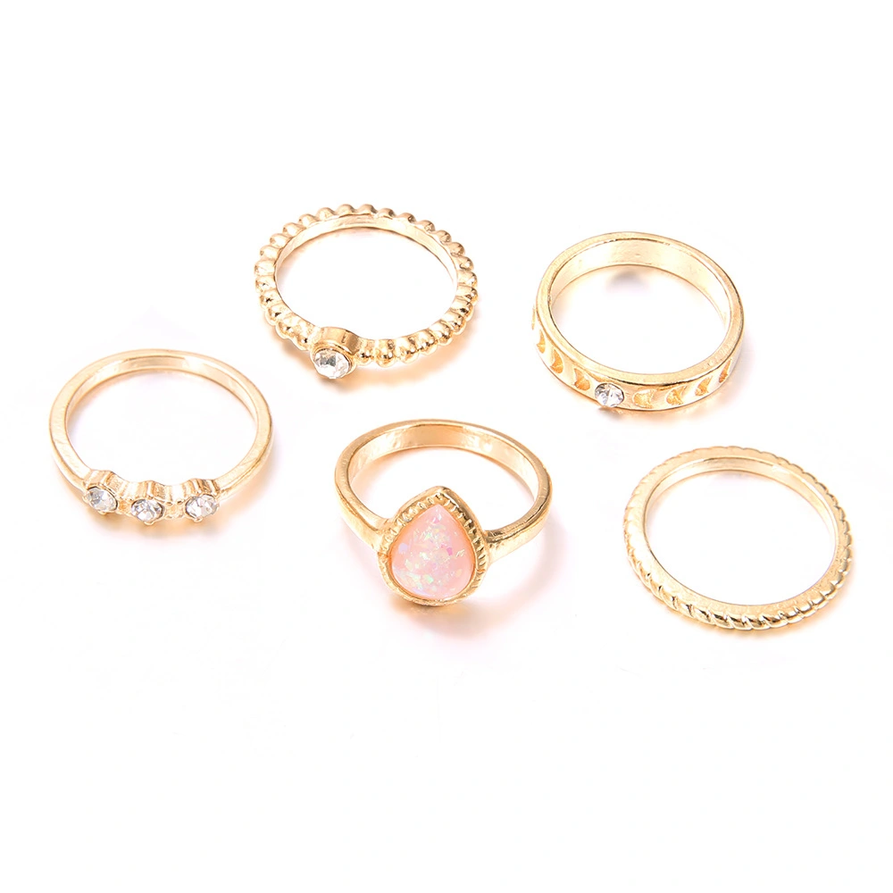 European And American Fashion Shining White Color Gem Water Drop Diamond 5-Piece Bohemian Joint Ring