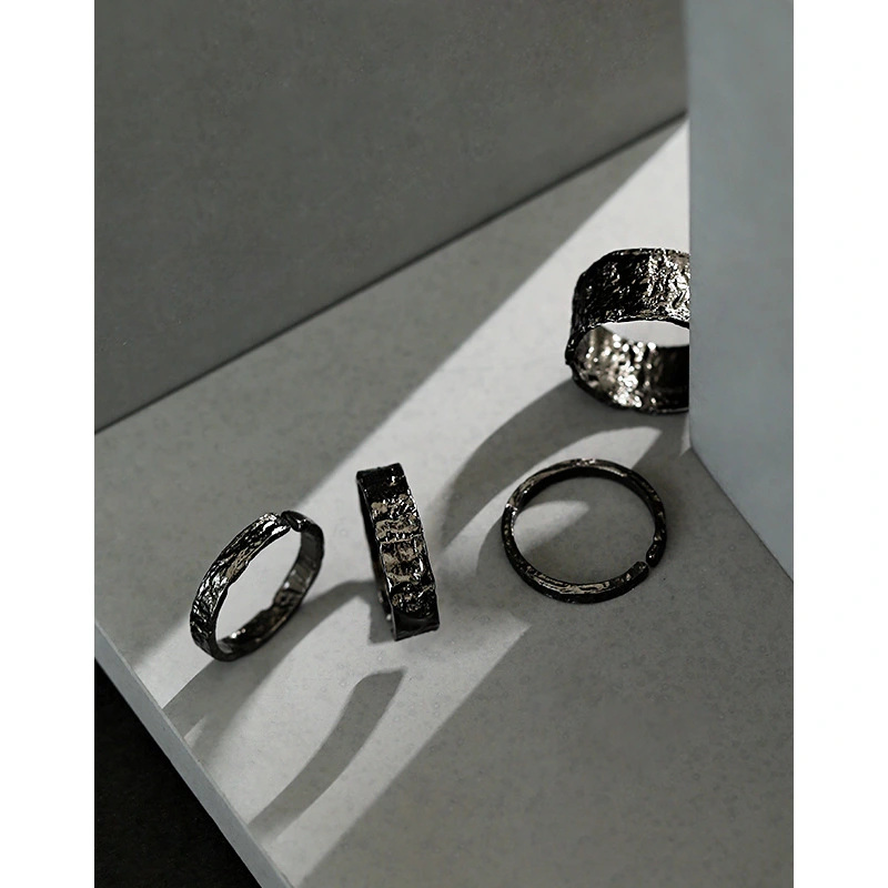 Version Of Ins Niche Cold Wind Black Tin Foil S925 Sterling Silver Ring Female Personality Silver Ring