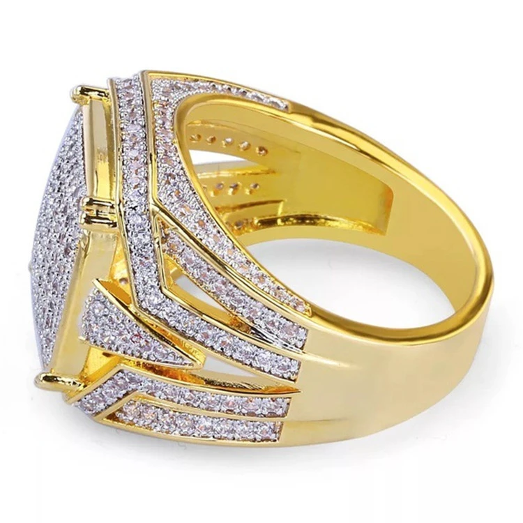 New Gold-Plated Square Men's Full Diamond Ring