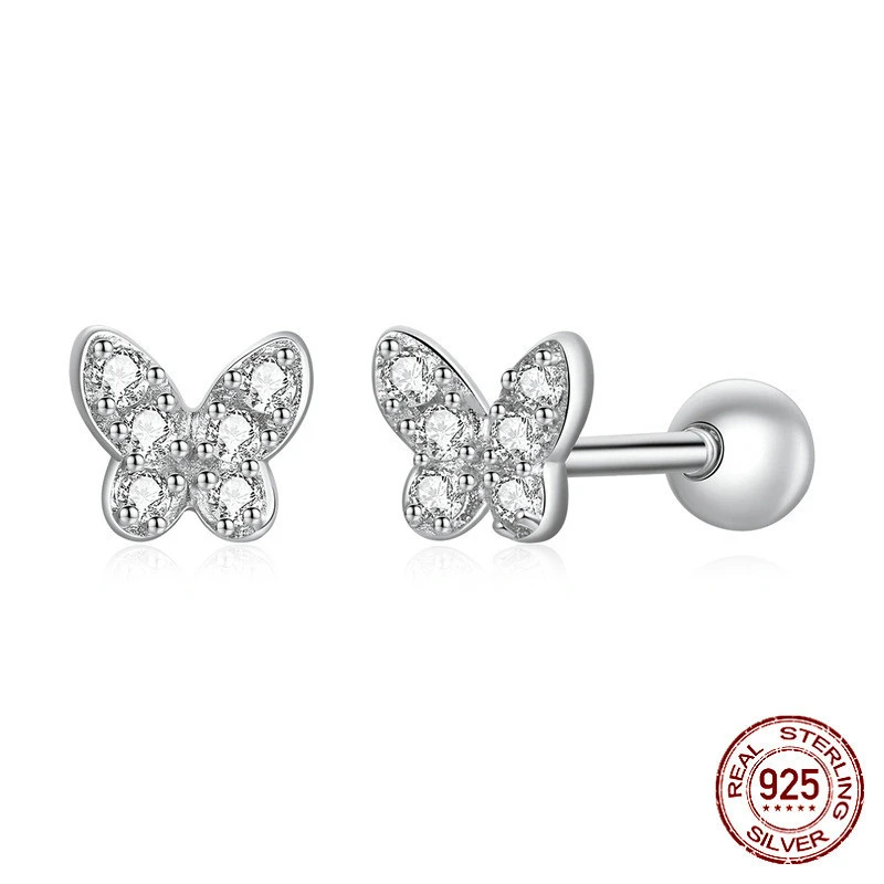 S925 Butterfly Earrings Fresh Simple And Compact Platinum-plated Zircon Butterfly