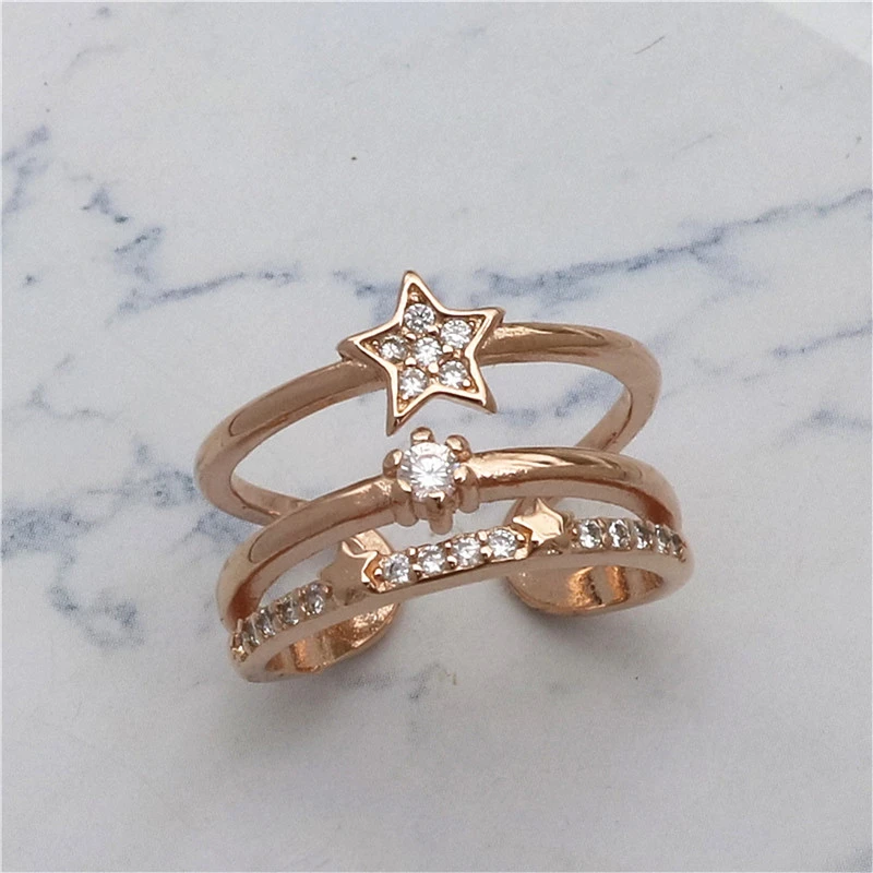 Women's Three-layer Star Open Ring With Diamonds Adjustable Size Multi-layer Ring