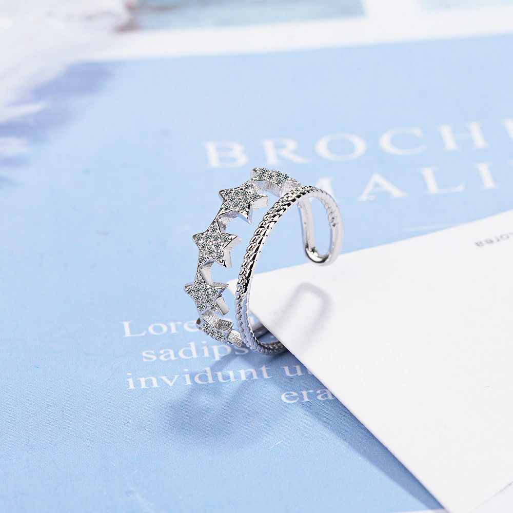 Small Fresh Diamond Double-Layer Star Open Ring