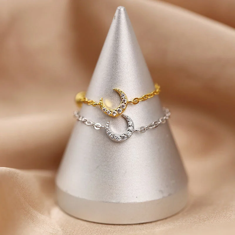 Moon Set Diamond Zipper Opening Adjustment Ring