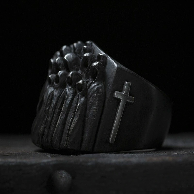 Wish AliExpress Jesus Gods Ring Skull Cross Ring European and American Men's Punk Ring Bracelet