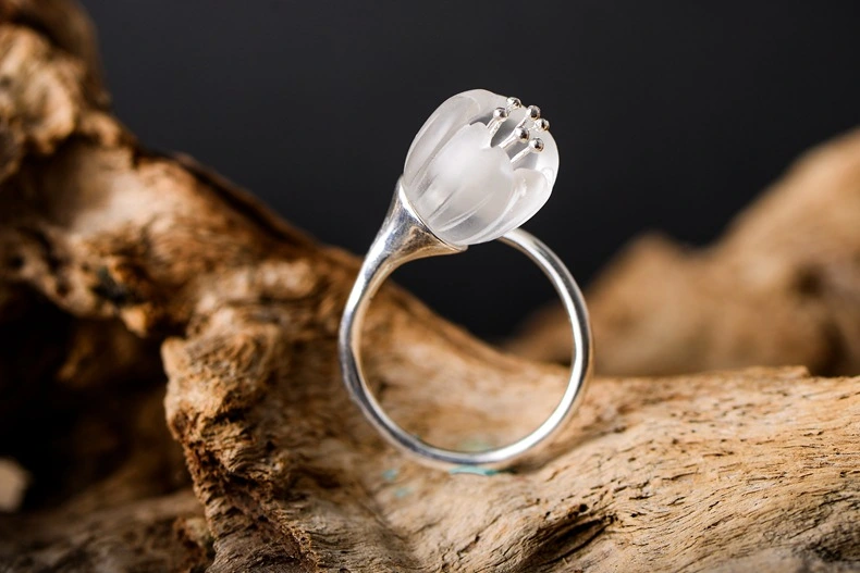 s925 Sterling Silver Wholesale CreativeNew Product White Crystal Flower Open Ring Women's Simple And Fresh Ring