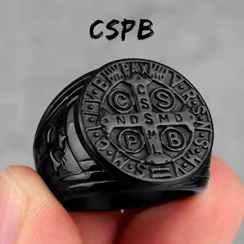 Titanium Steel Ring Cspb Cross Men'S Ring