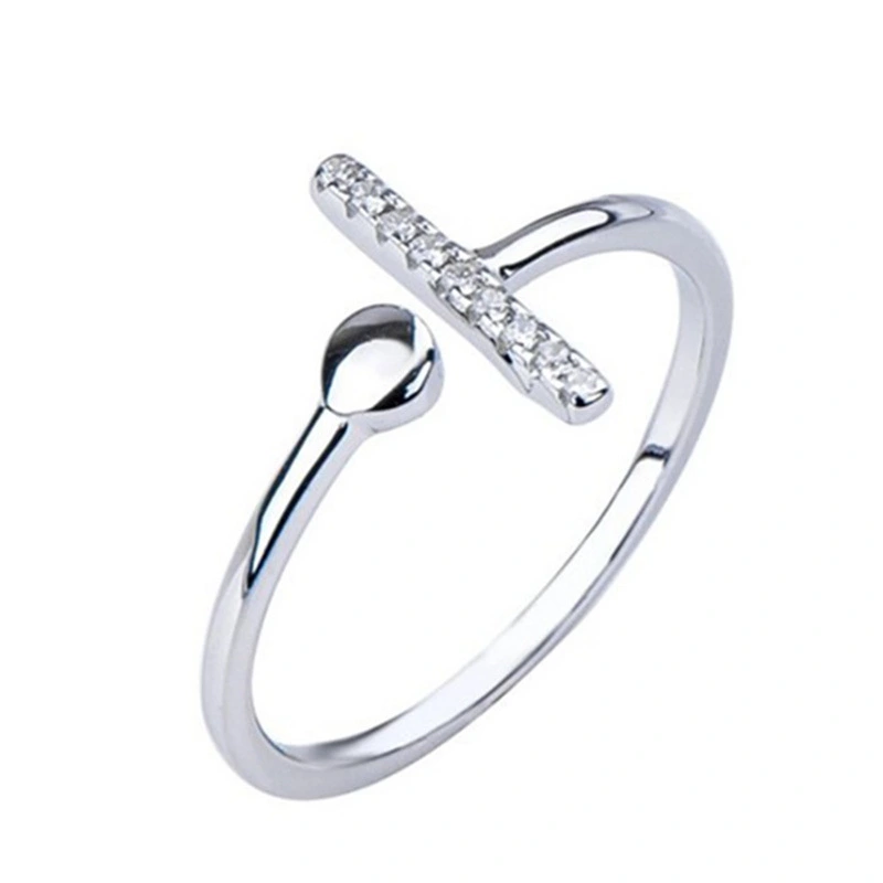 S925 Sterling Silver Diamond T-Shaped Open Ring Female Polka Dot Simple Personality Index Finger Ring