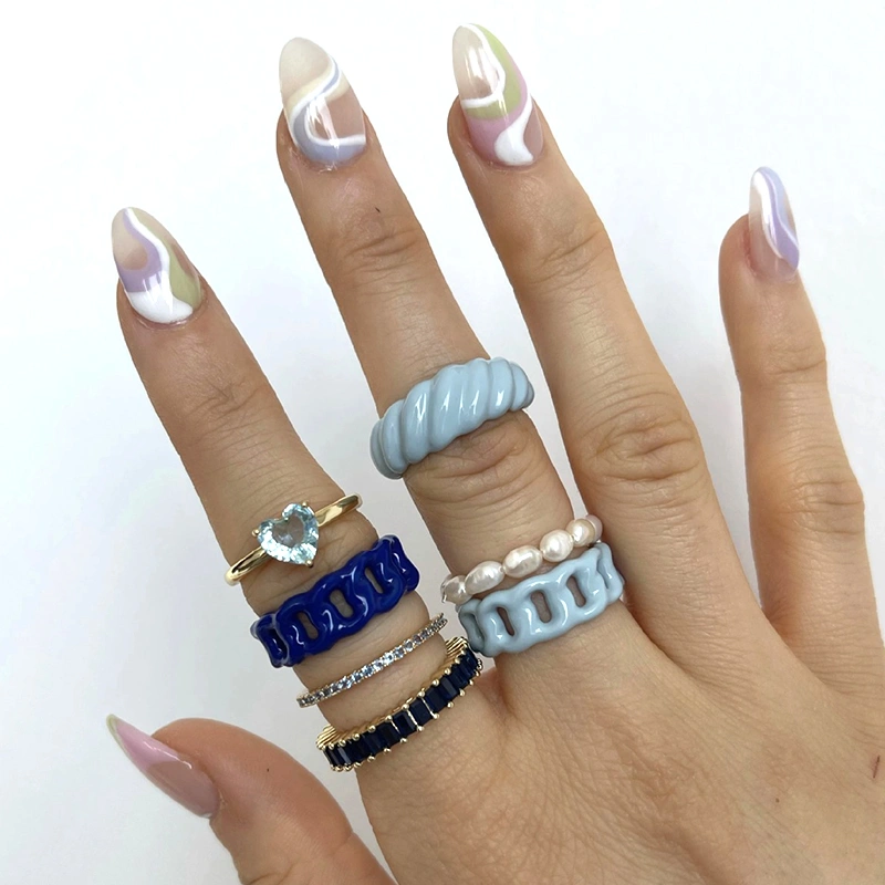 European And American Cross Border Resin Hollow Ring Color Macaron Ring Ins Oil Dripping Chain